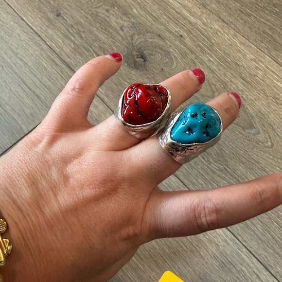 Zara Red and Turquoise Statement Ring Set - Picture 6 of 13
